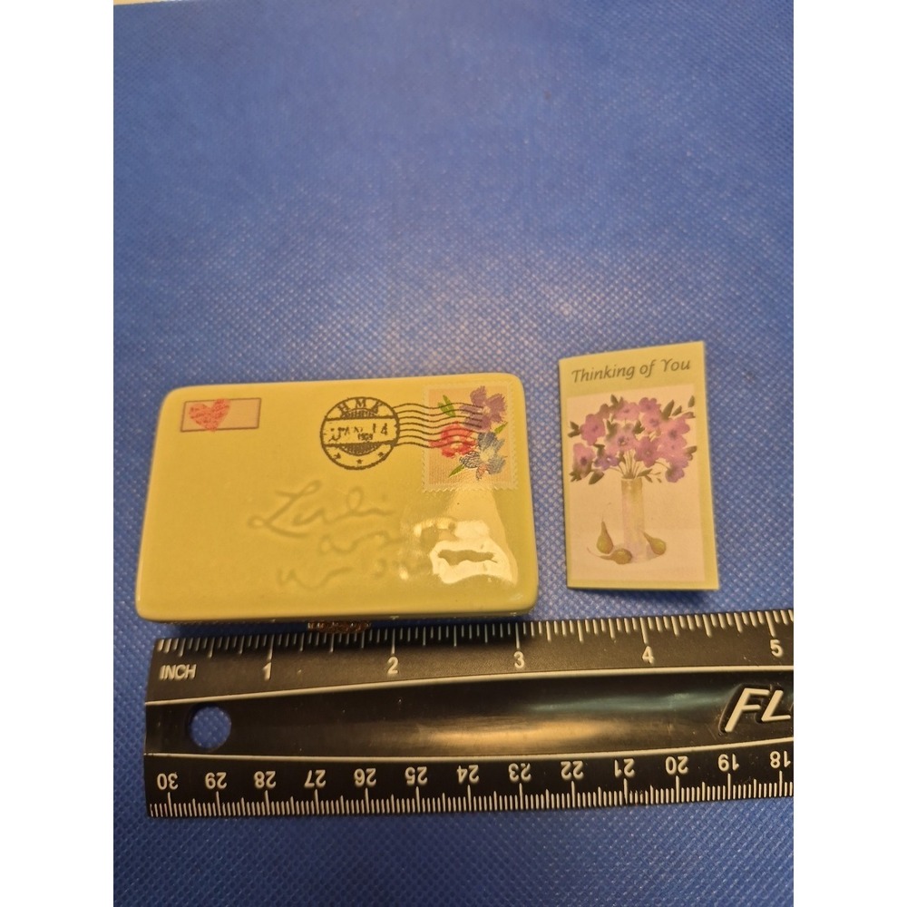 Hallmark Envelope Porcelain Hinged Trinket Box ~Gold Tone~Thinking of You Card